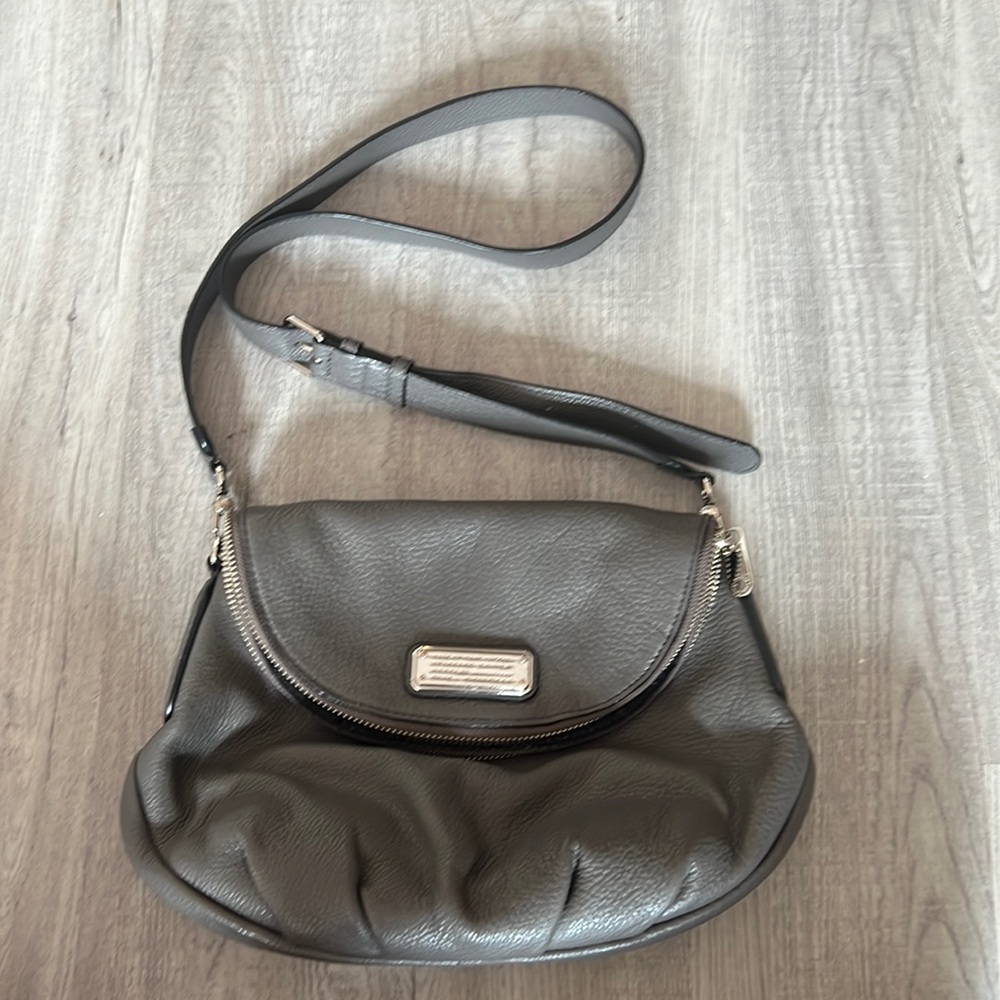Marc Jacobs Leather Grey Fold over crossbody large purse with zipper